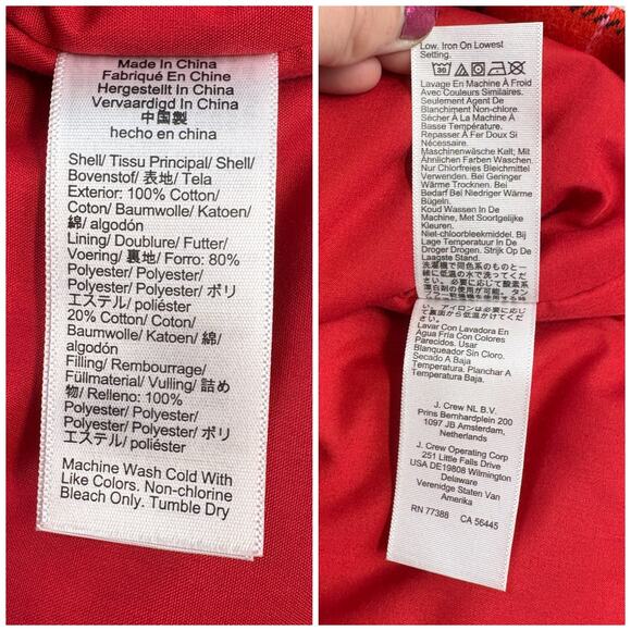 NWOT J. Crew Red and Black Buffalo Check Cropped Puffer Jacket Size M - Picture 4 of 4